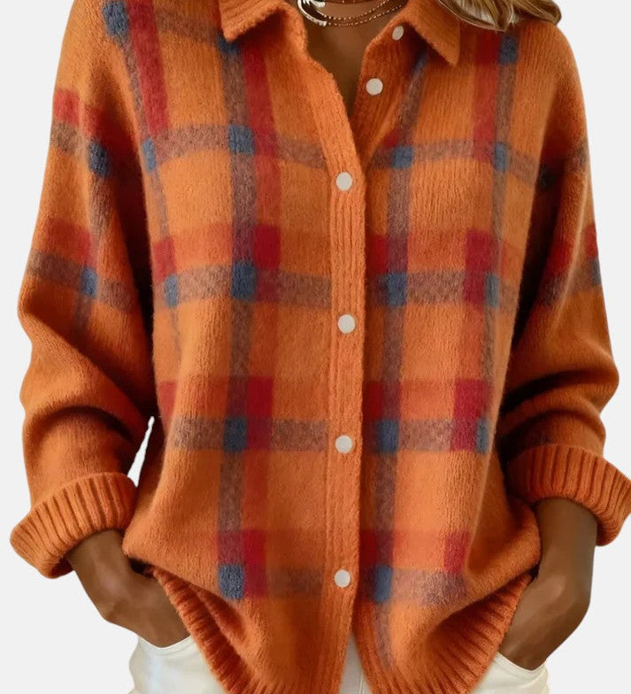 Elena – Cămașă tricotată premium în carouri 