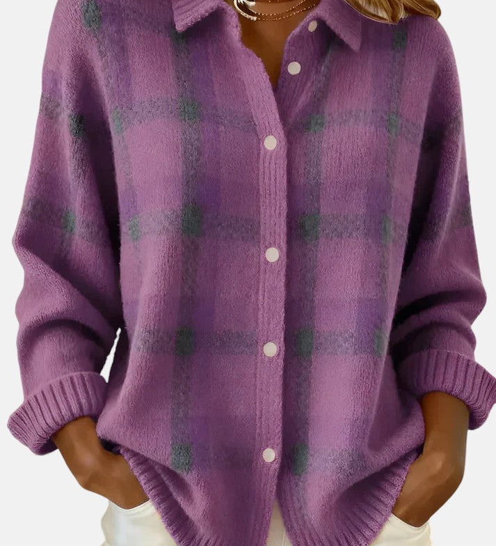 Elena – Cămașă tricotată premium în carouri 